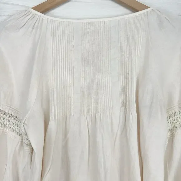 Madewell Peasant Top XS Ivory Linen-Blend Pintuck Boho Bubble Sleeves Babydoll - Picture 9 of 15